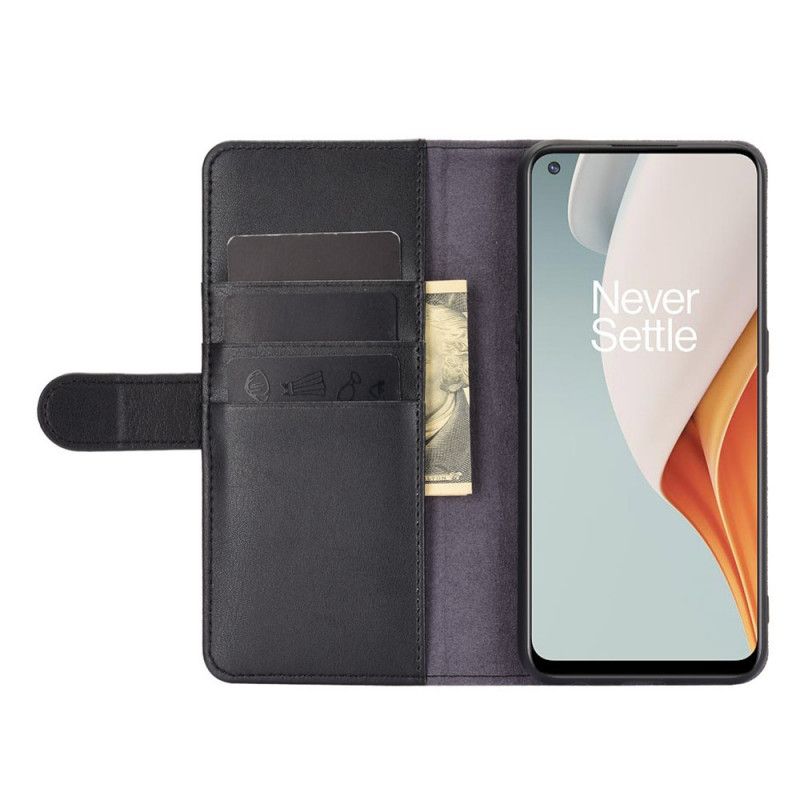 Leren Hoesje voor OnePlus Nord N100 Donkerbruin Zwart Echt Leer
