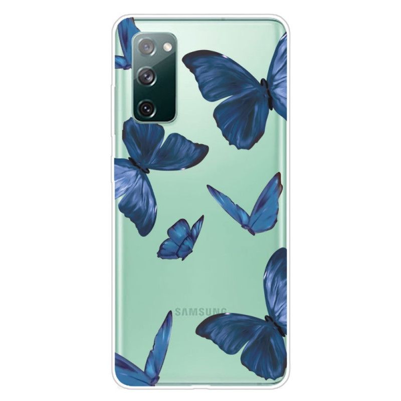 Case Hoesje Samsung Galaxy S20 FE Donkerblauw Roze Telefoonhoesje Wilde Vlinders