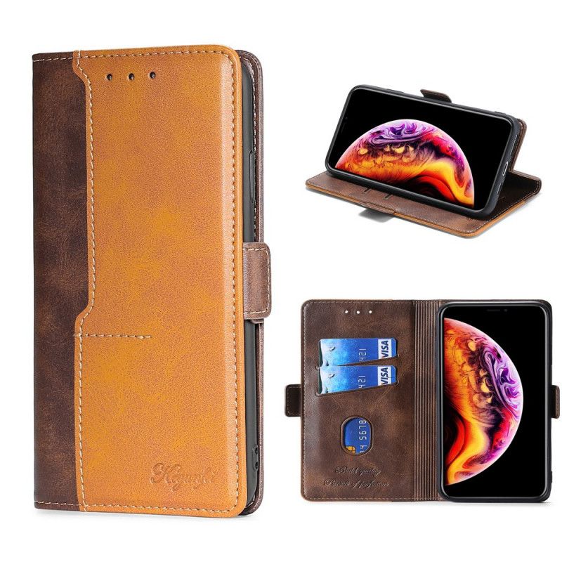 Flip Case Leren Samsung Galaxy S20 FE Grijs Zwart Tweekleurig Leer