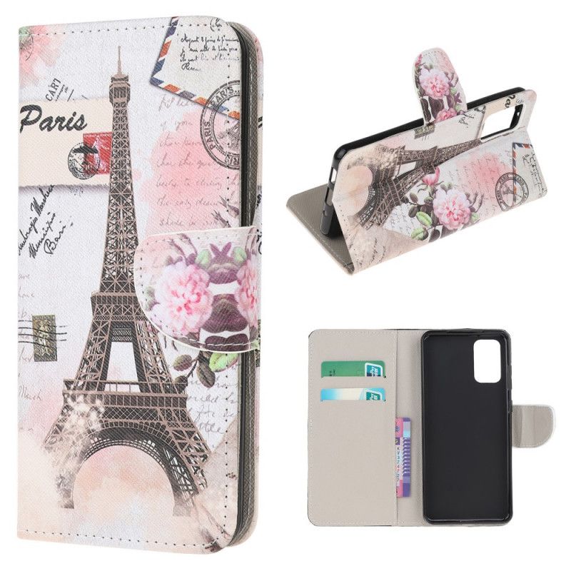 Flip Case Leren Samsung Galaxy S20 FE Retro Eiffeltoren