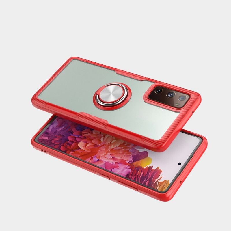 Hoesje voor Samsung Galaxy S20 FE Rood Zwart Transparante Ring En Carbon