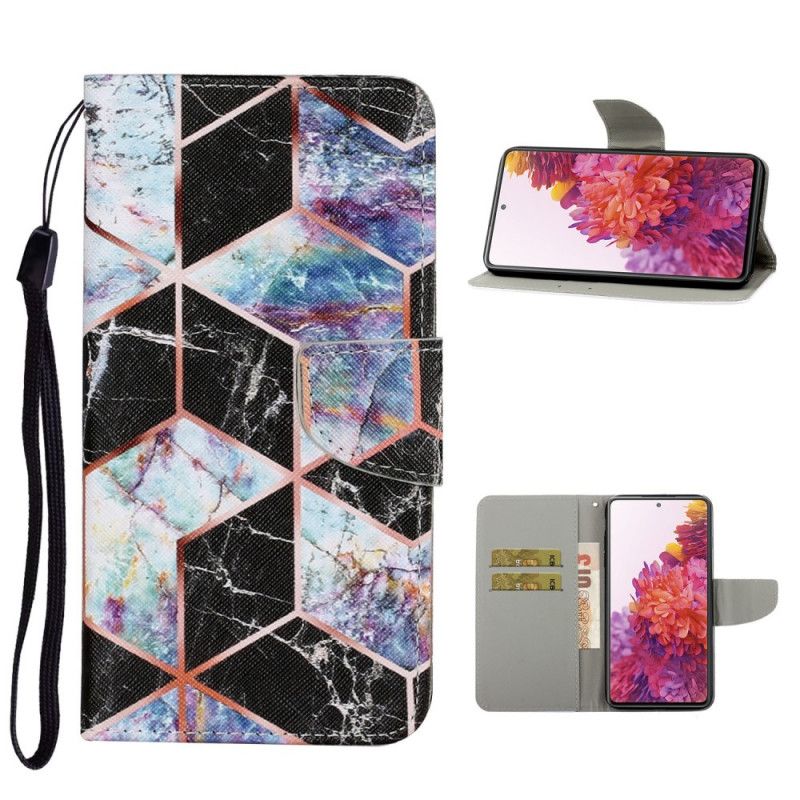 Leren Hoesje Samsung Galaxy S20 FE Magenta Zwart Geometrisch Marmer