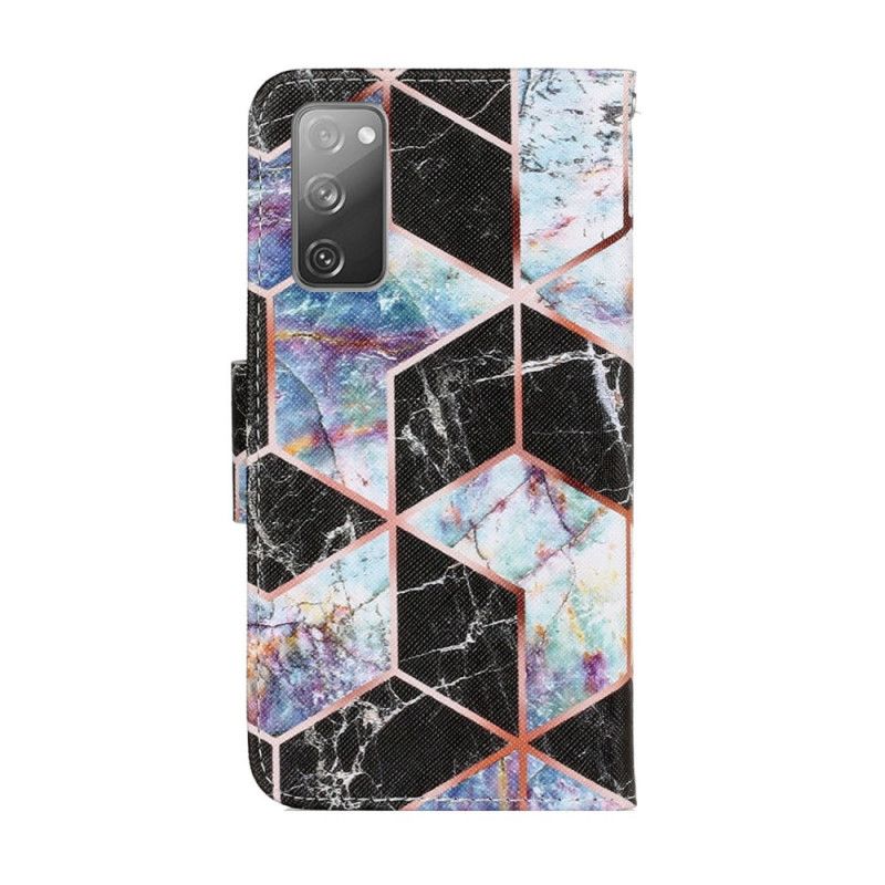 Leren Hoesje Samsung Galaxy S20 FE Magenta Zwart Geometrisch Marmer