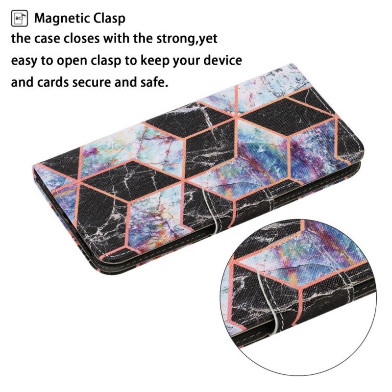 Leren Hoesje Samsung Galaxy S20 FE Magenta Zwart Geometrisch Marmer