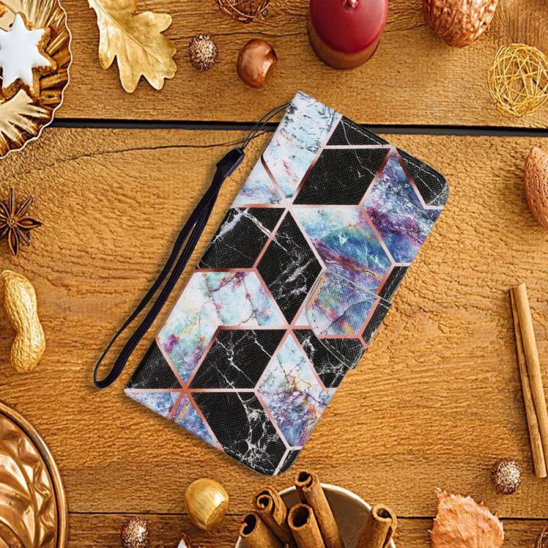 Leren Hoesje Samsung Galaxy S20 FE Magenta Zwart Geometrisch Marmer