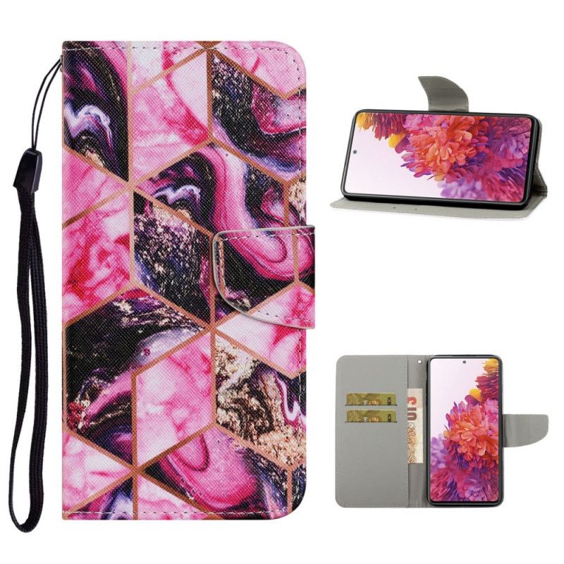 Leren Hoesje Samsung Galaxy S20 FE Magenta Zwart Geometrisch Marmer