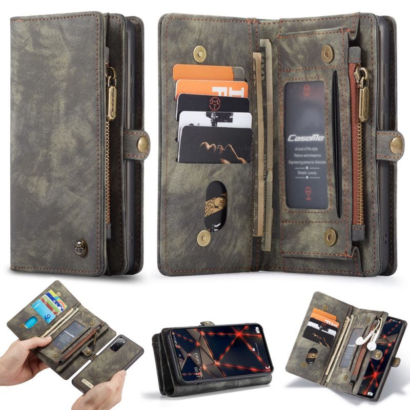 Leren Hoesje Samsung Galaxy S20 FE Rood Grijs Bijv. Afneembare Kuip