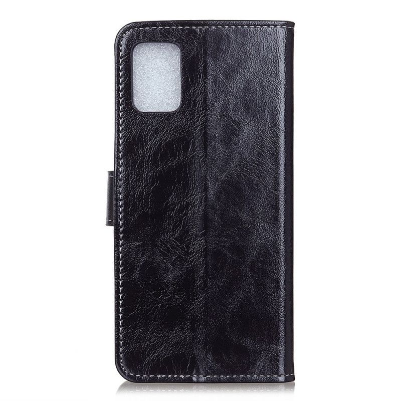 Leren Hoesje Samsung Galaxy S20 FE Rood Zwart Glanzende En Zichtbare Naden