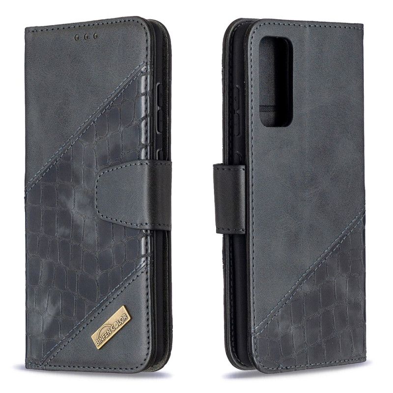 Leren Hoesje voor Samsung Galaxy S20 FE Grijs Zwart Klassiek Krokodillenleer-Effect