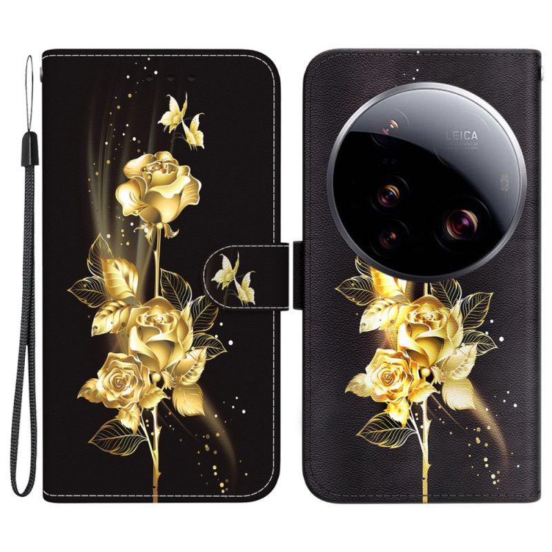 Folio-hoesje Xiaomi 15 Ultra Gouden Rozen En Vlinders
