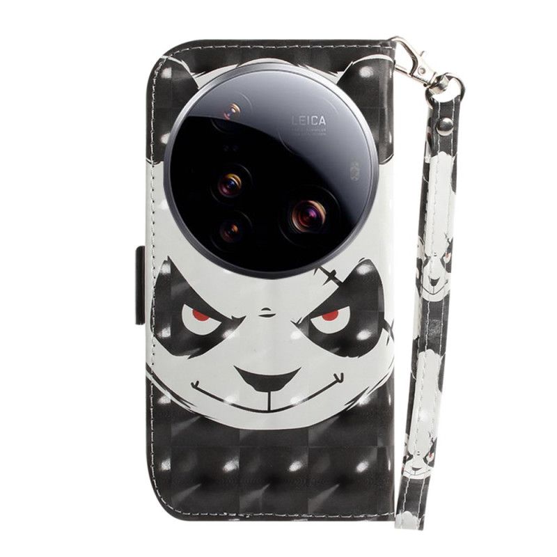 Folio-hoesje Xiaomi 15 Ultra Telefoonhoesje Boze Panda Met Sleutelkoord