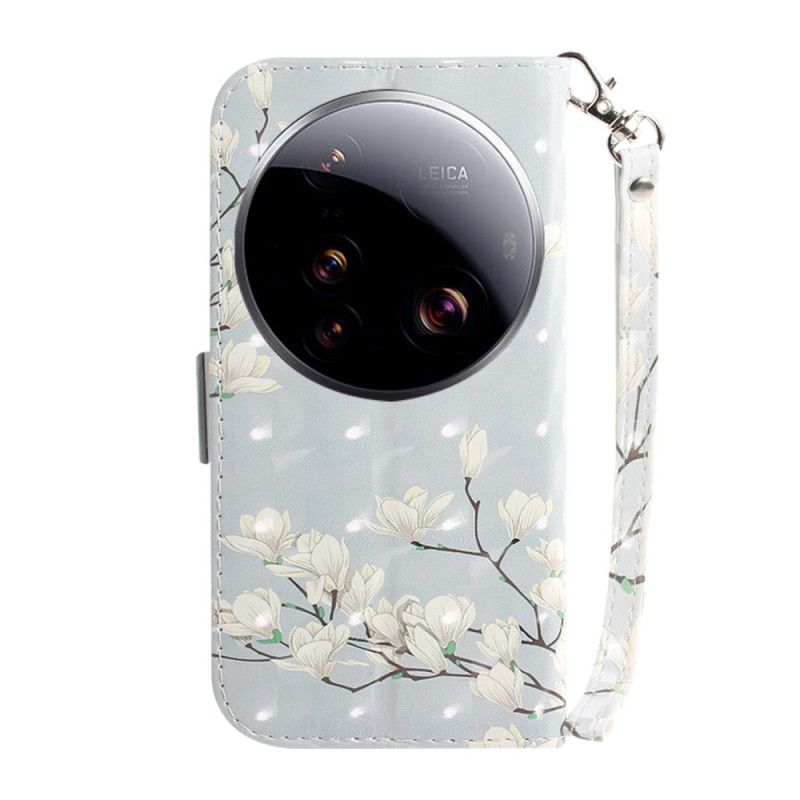 Folio-hoesje Xiaomi 15 Ultra Telefoonhoesje Magnolia's Met Sleutelkoord