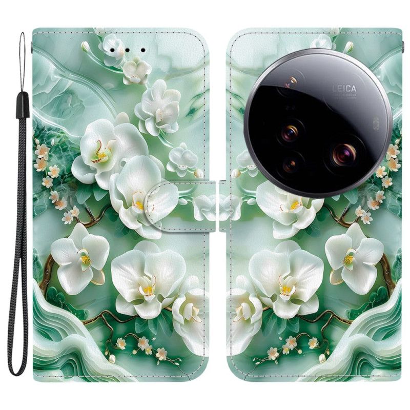 Leren Hoesje Voor Xiaomi 15 Ultra Jadebloemen