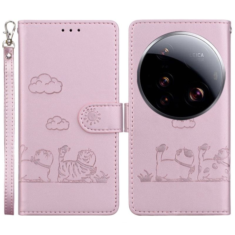 Leren Hoesje Voor Xiaomi 15 Ultra Rfid-blokkerend & Kittenpatroon