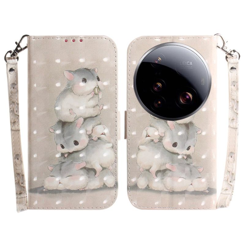 Leren Hoesje Xiaomi 15 Ultra Hamsters Met Sleutelkoord Bescherming Hoesje