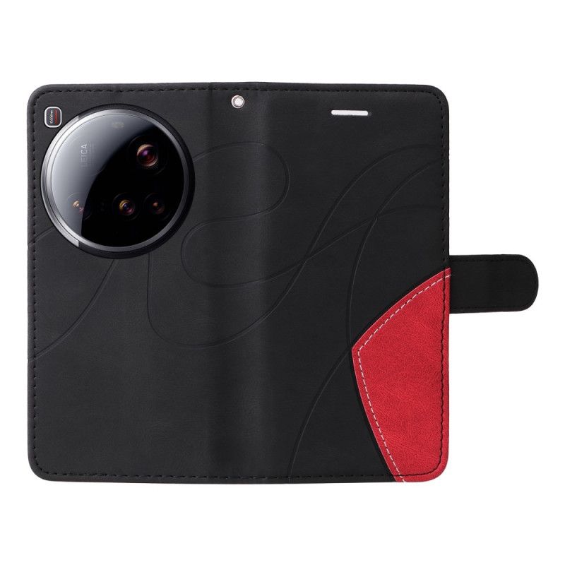 Leren Hoesje Xiaomi 15 Ultra Tweekleurige Golvende Lijnen Bescherming Hoesje