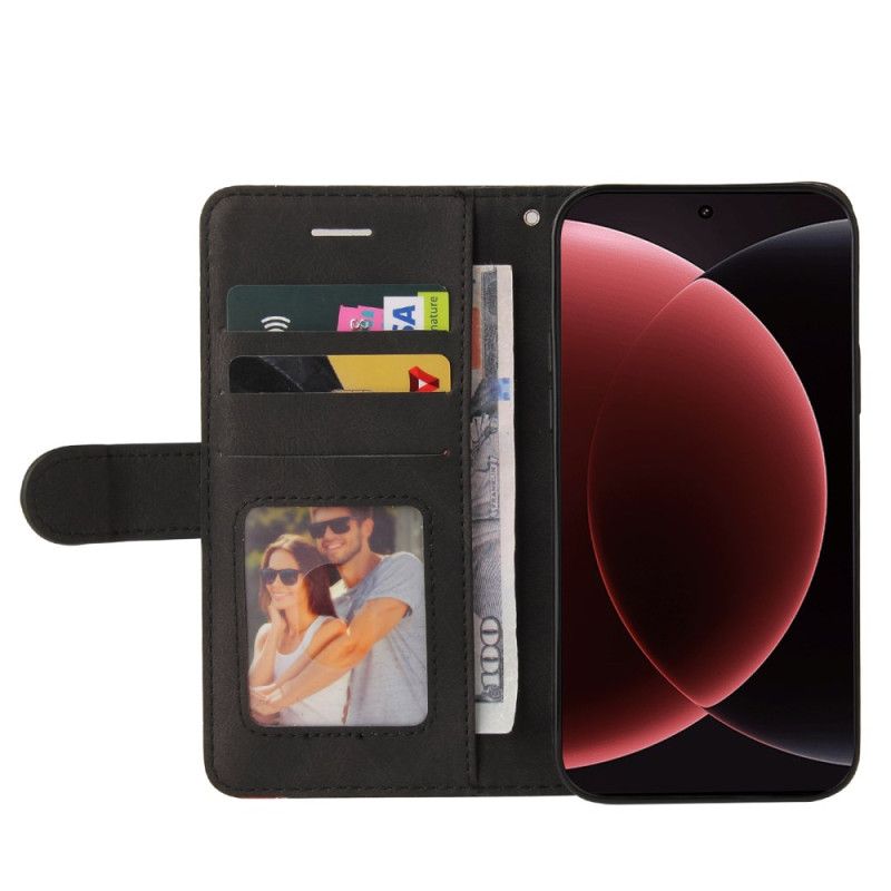 Leren Hoesje Xiaomi 15 Ultra Tweekleurige Golvende Lijnen Bescherming Hoesje