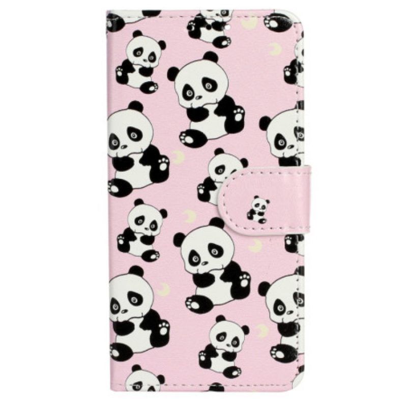 Folio-hoesje voor iPhone 15 Met Ketting Kleine Panda's Met Riem