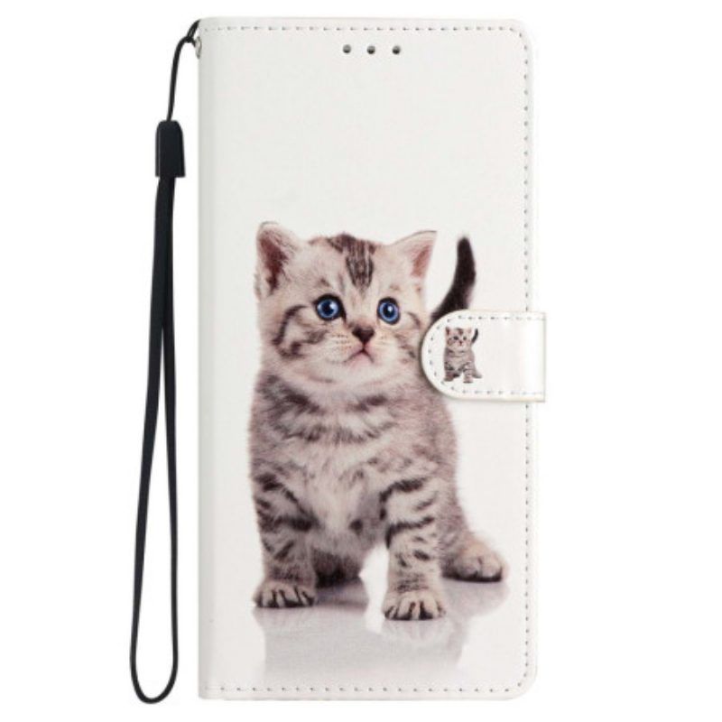 Folio-hoesje voor iPhone 15 Met Ketting Schattige Kat Met Riem