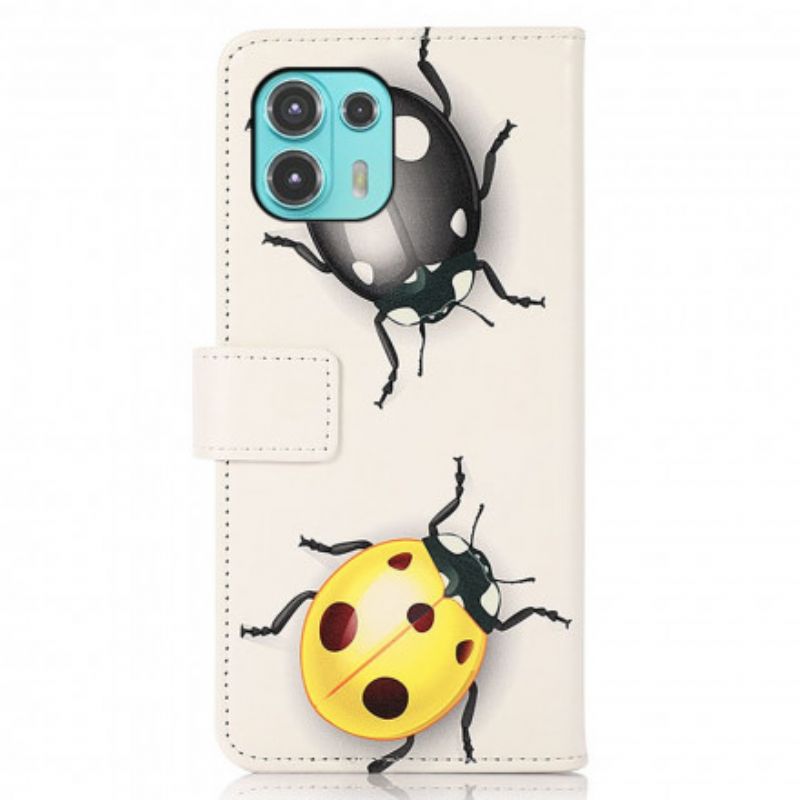 Flip Case Leren Motorola Edge 20 Lite Lieveheersbeestjes