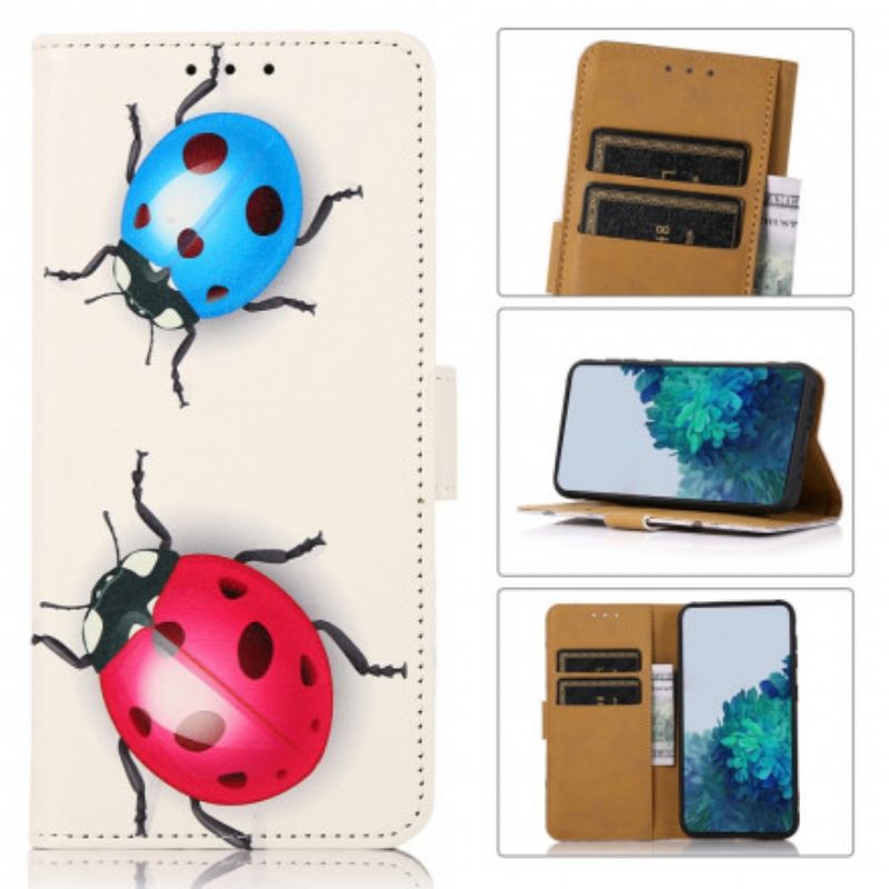 Flip Case Leren Motorola Edge 20 Lite Lieveheersbeestjes