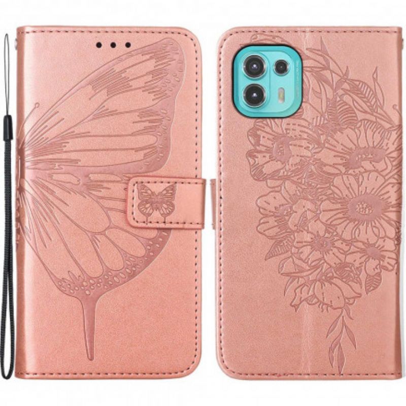 Flip Case Leren Motorola Edge 20 Lite Vlinderontwerp Met Lanyard