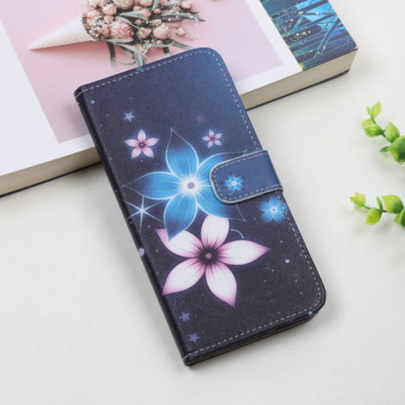 Leren Hoesje Motorola Edge 20 Lite Maanbloemen Met Riem Bescherming Hoesje