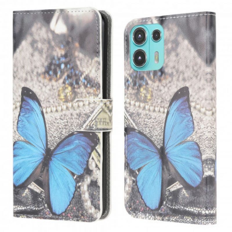 Leren Hoesje Voor Motorola Edge 20 Lite Blauwe Vlinder