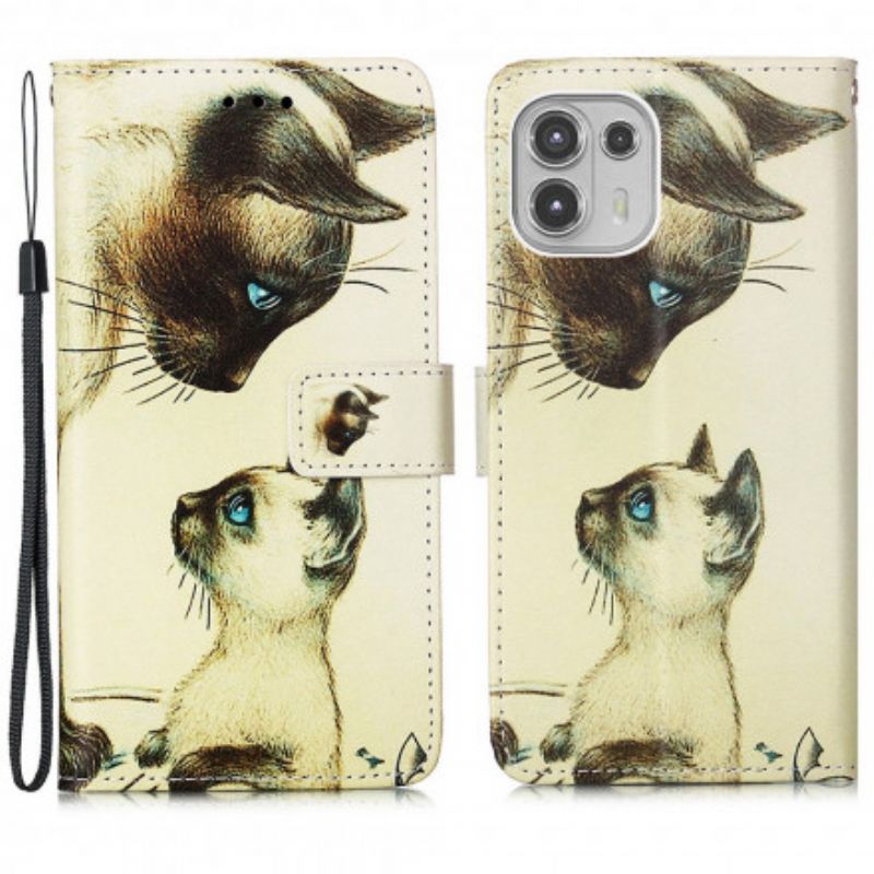 Leren Hoesje Voor Motorola Edge 20 Lite Kitten En Mama