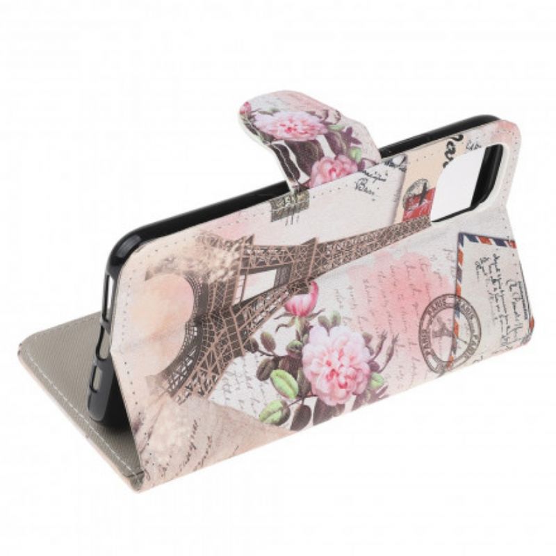 Leren Hoesje Voor Motorola Edge 20 Lite Retro Eiffeltoren