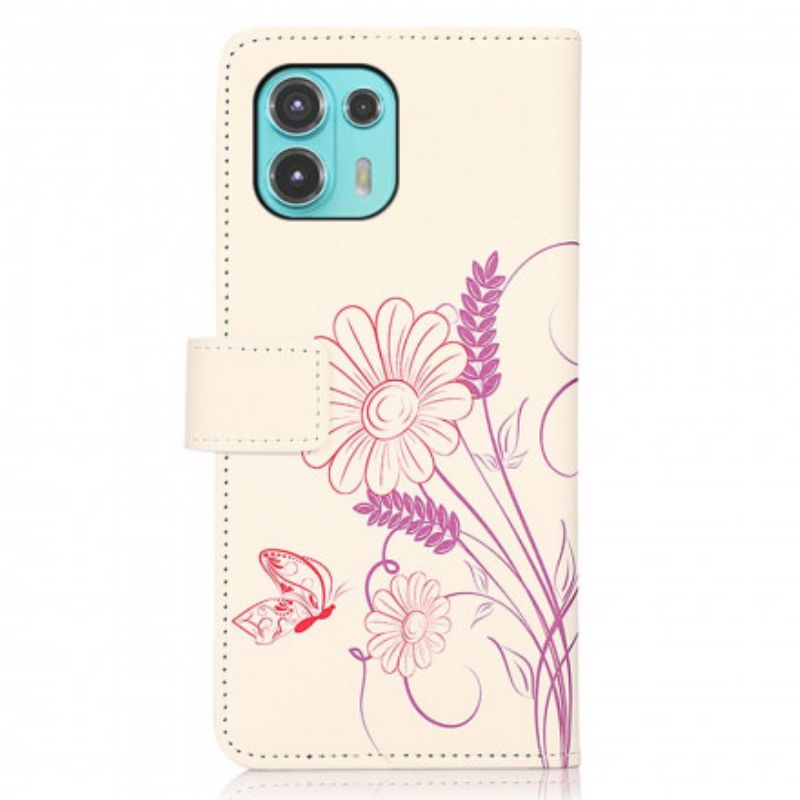 Leren Hoesje Voor Motorola Edge 20 Lite Vlinders En Bloemen Tekenen