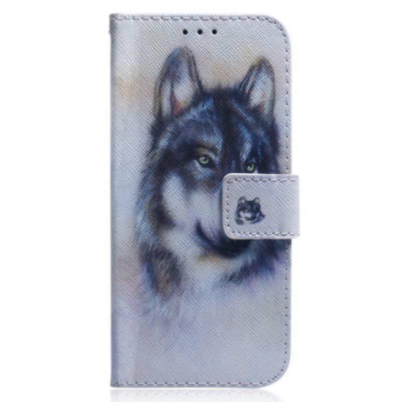 Leren Hoesje voor Oppo Reno 8 Aquarel Hond Met Lanyard