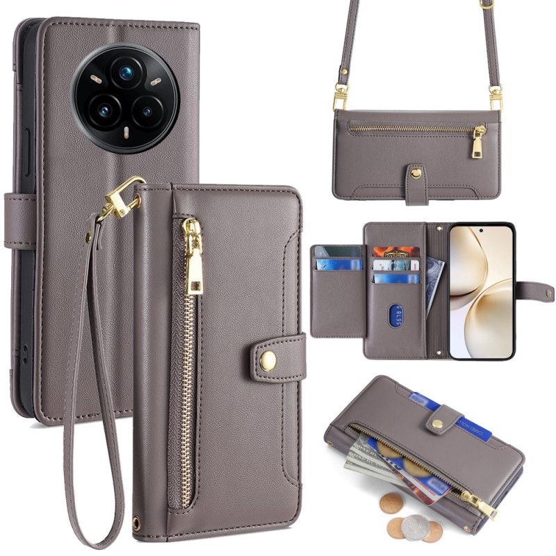 Leren Hoesje Realme 14 Pro Plus 5g Portemonnee Met Koord En Schouderband Bescherming Hoesje
