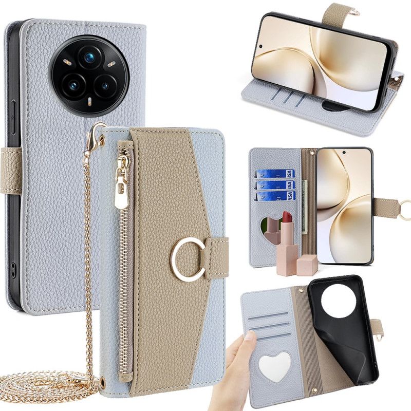 Leren Hoesje Realme 14 Pro Plus 5g Tweekleurig Met Spiegel En Schouderband Bescherming Hoesje