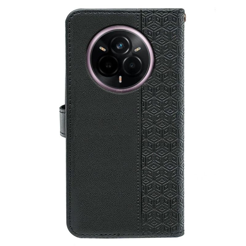 Leren Hoesje Voor Realme 14 Pro Plus 5g Bandje Met Kubistisch Patroon