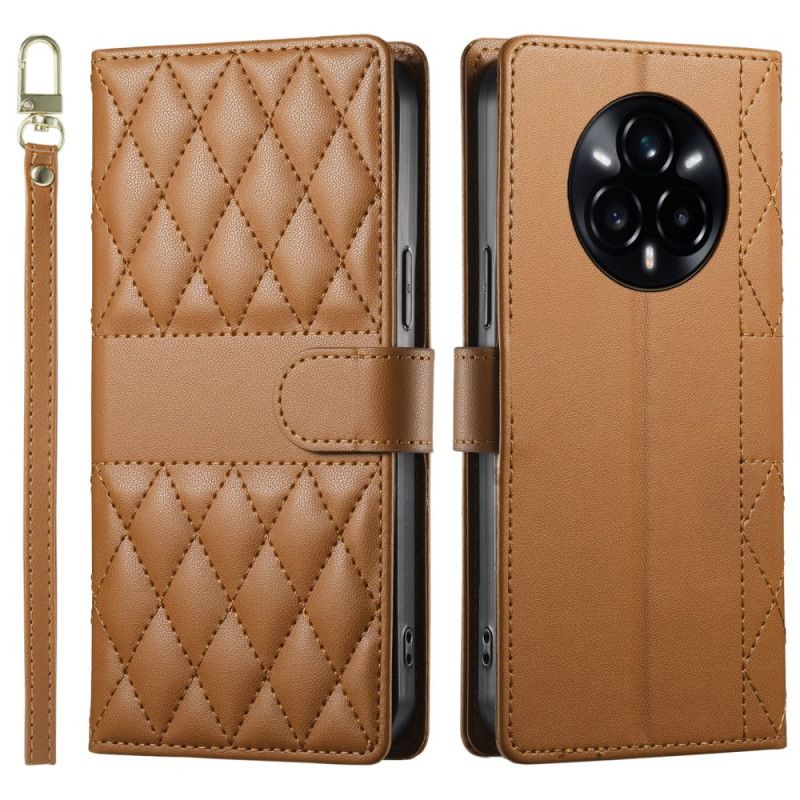 Leren Hoesje Voor Realme 14 Pro Plus 5g Gewatteerd Met Bandje En Schouderband