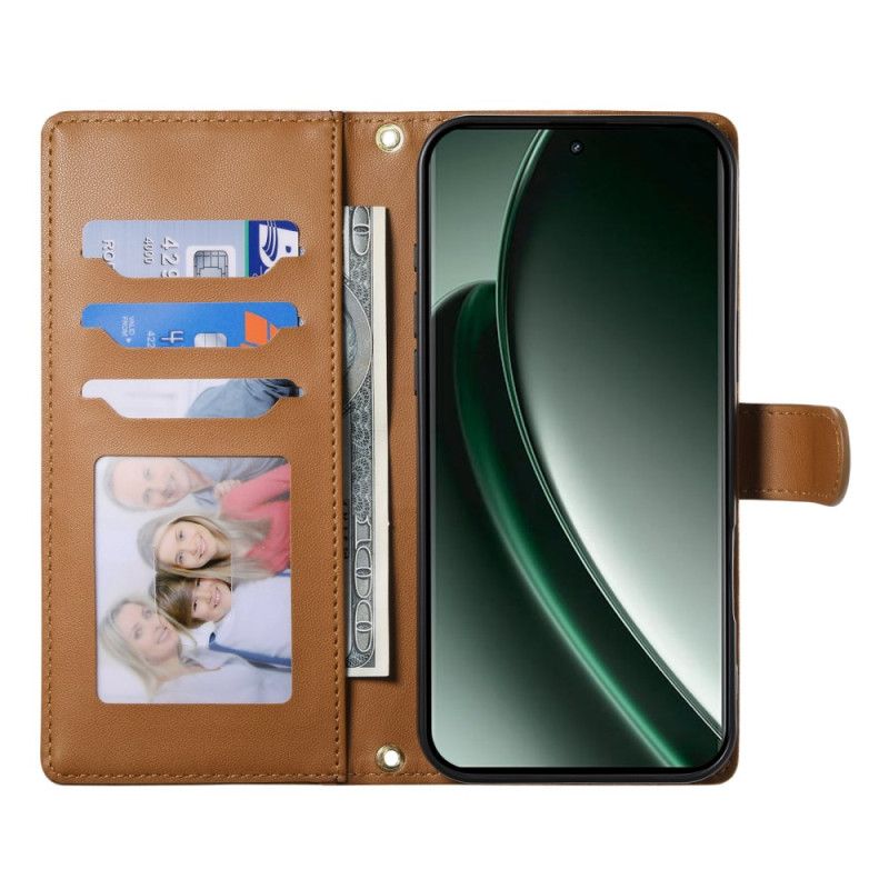 Leren Hoesje Voor Realme 14 Pro Plus 5g Gewatteerd Met Bandje En Schouderband