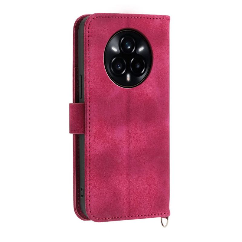 Leren Hoesje Voor Realme 14 Pro Plus 5g Kanten Suède-effect Met Riem En Schouderband