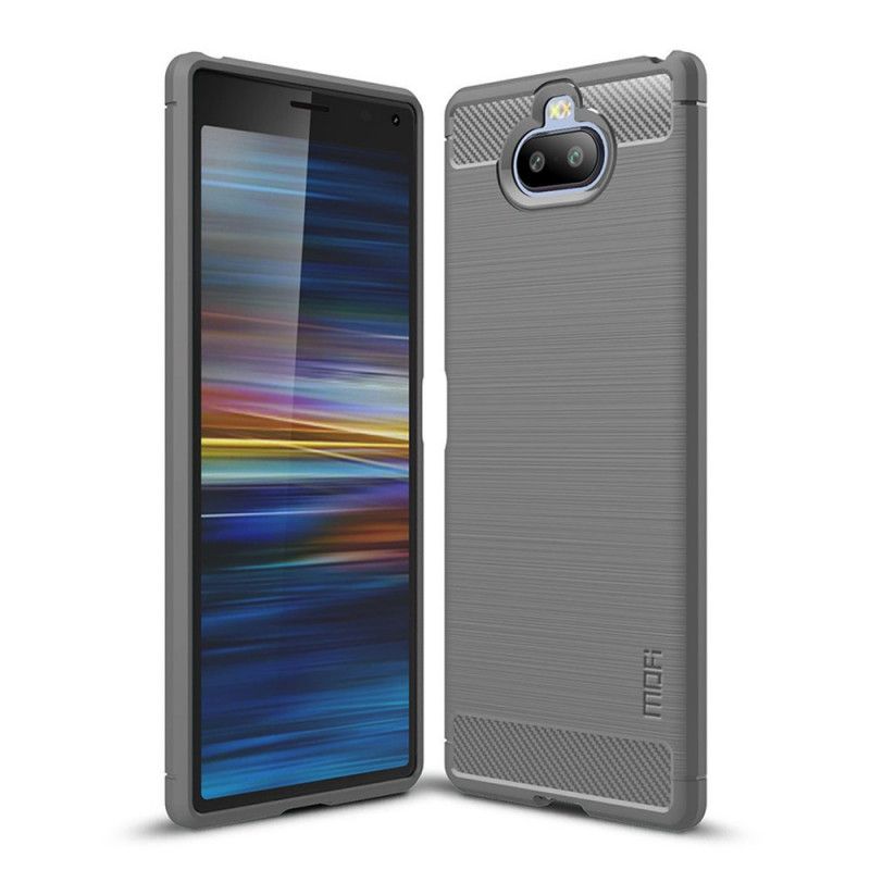 Hoesje Sony Xperia 8 Grijs Zwart Mofi Geborstelde Koolstofvezel