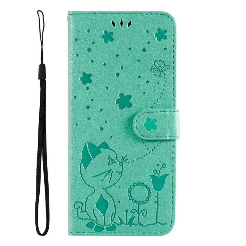 Folio-hoesje voor Xiaomi 12 Lite Met Ketting Kat En Bij Met Lanyard