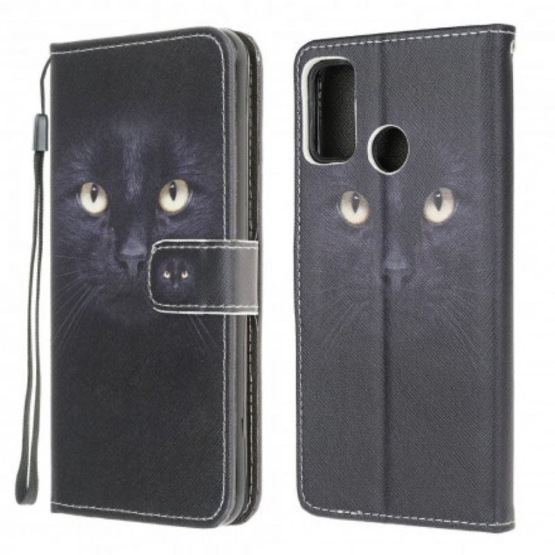 Folio-hoesje Moto G30 / G10 Telefoonhoesje Kattenogen Met Zwarte Bandjes