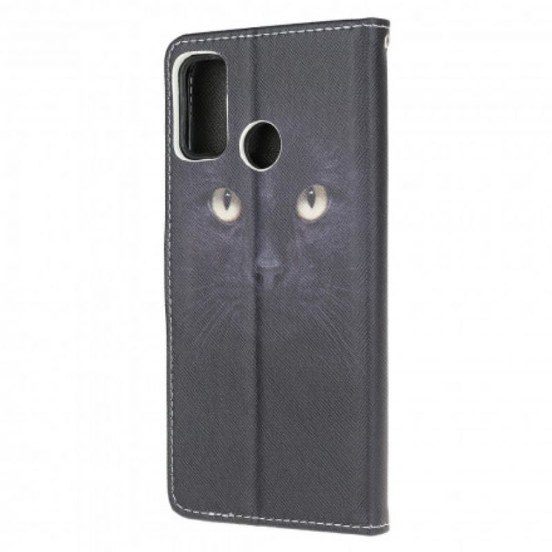 Folio-hoesje Moto G30 / G10 Telefoonhoesje Kattenogen Met Zwarte Bandjes