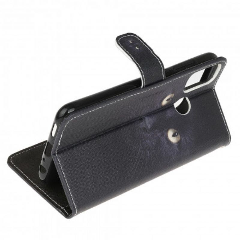Folio-hoesje Moto G30 / G10 Telefoonhoesje Kattenogen Met Zwarte Bandjes