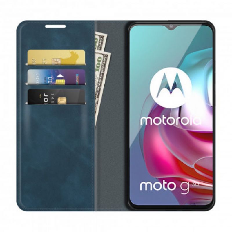 Folio-hoesje Moto G30 / G10 Telefoonhoesje Zijdezacht Leereffect