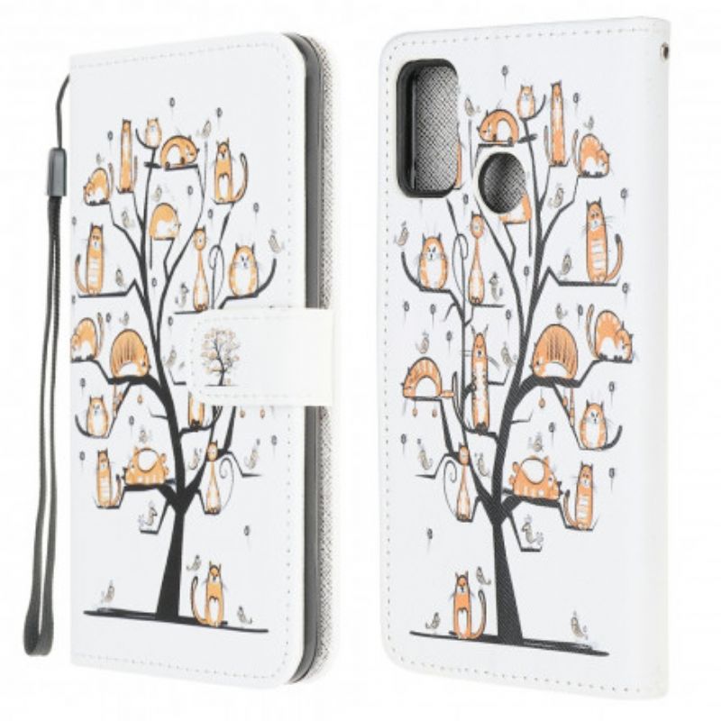 Leren Hoesje Moto G30 / G10 Funky Cats Strappy