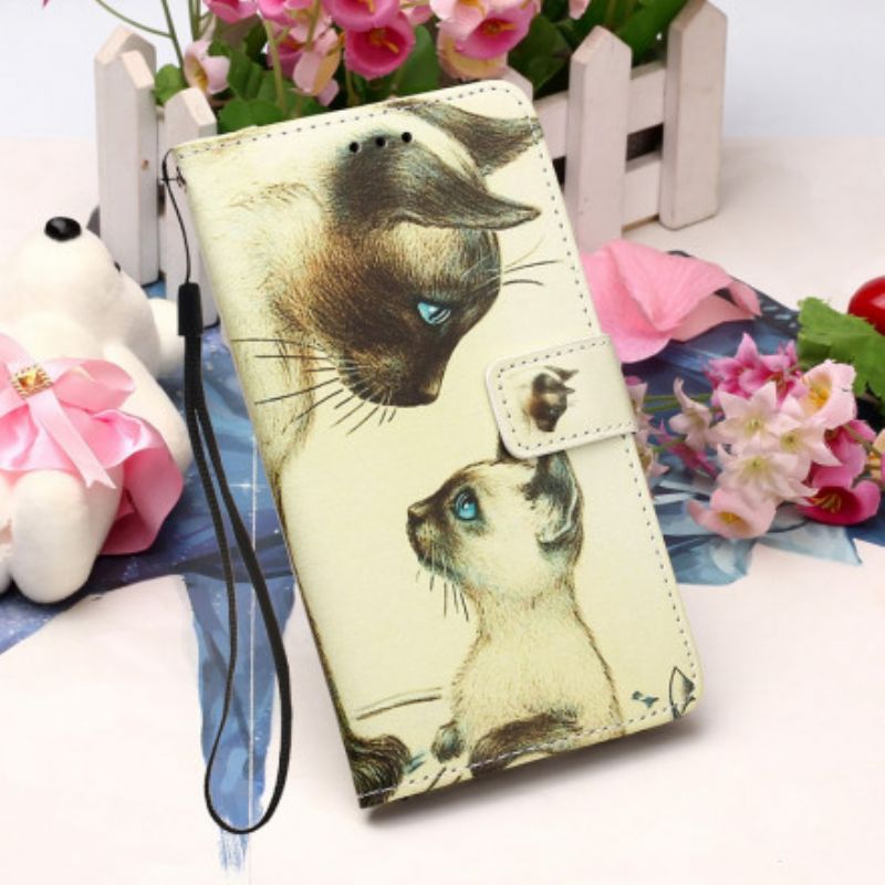 Leren Hoesje Moto G30 / G10 Kitten En Mama Met Bandjes Bescherming Hoesje