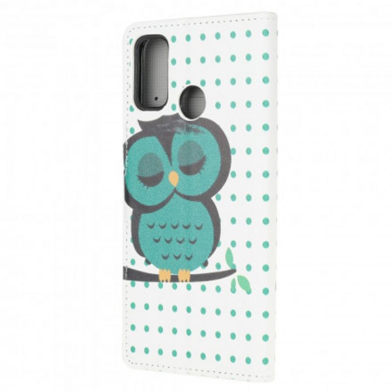 Leren Hoesje Moto G30 / G10 Slapende Uil Bescherming Hoesje