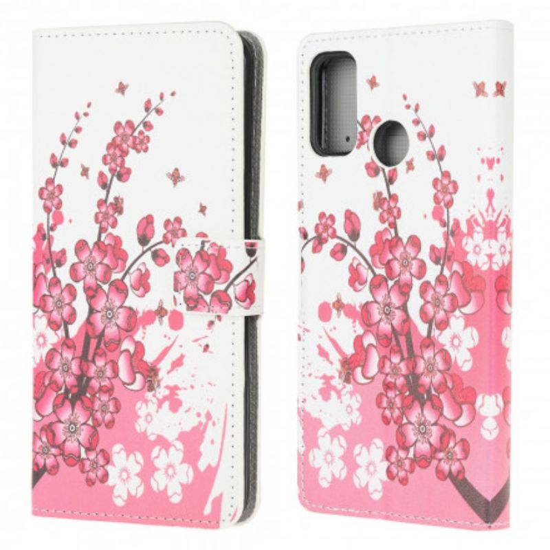 Leren Hoesje Voor Moto G30 / G10 Tropische Bloemen