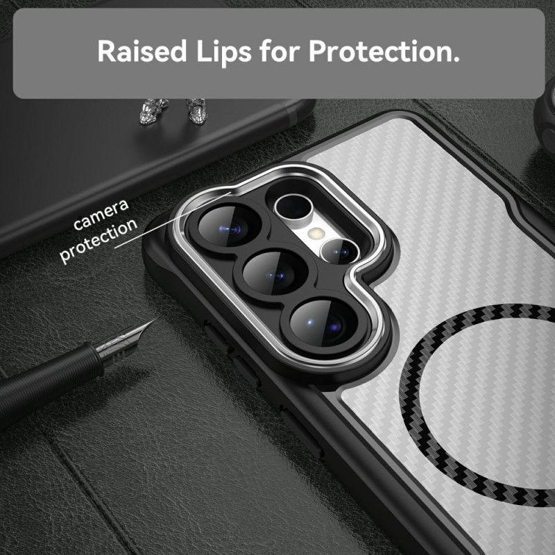 Cover Hoesje Samsung Galaxy S26 Ultra Telefoonhoesje Magsafe Hybrid Protection Carbon Fiber Textuur