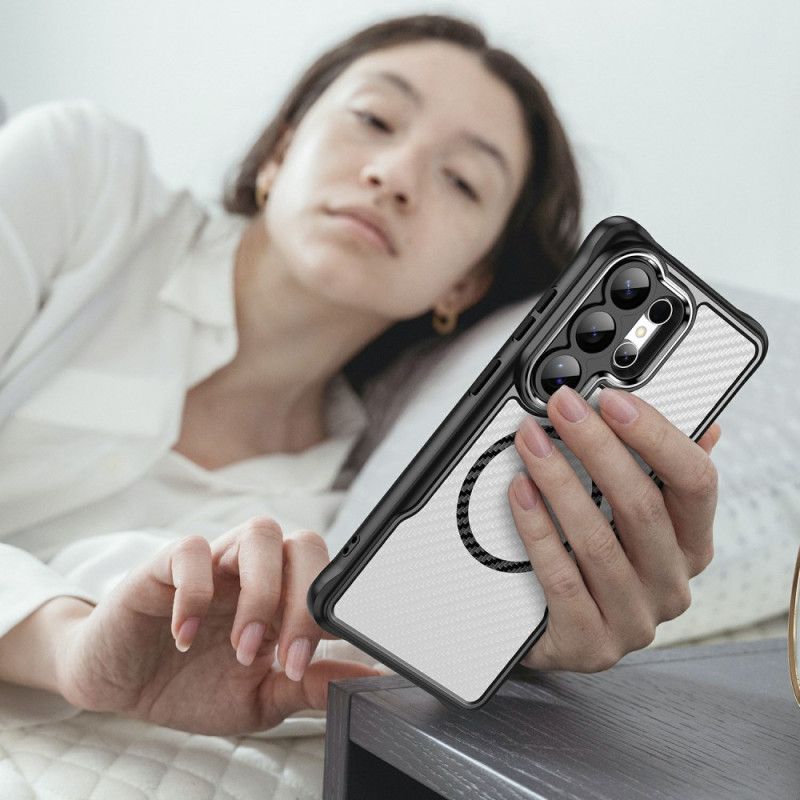 Cover Hoesje Samsung Galaxy S26 Ultra Telefoonhoesje Magsafe Hybrid Protection Carbon Fiber Textuur